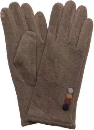 LIB Womens Brown Faux Suede Button Stretch Fit Texting & Tech Touchscreen Gloves