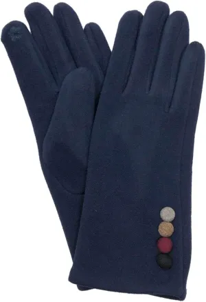 LIB Womens Navy Blue Faux Suede Button Stretch Fit Texting & Tech Touchscreen Gloves