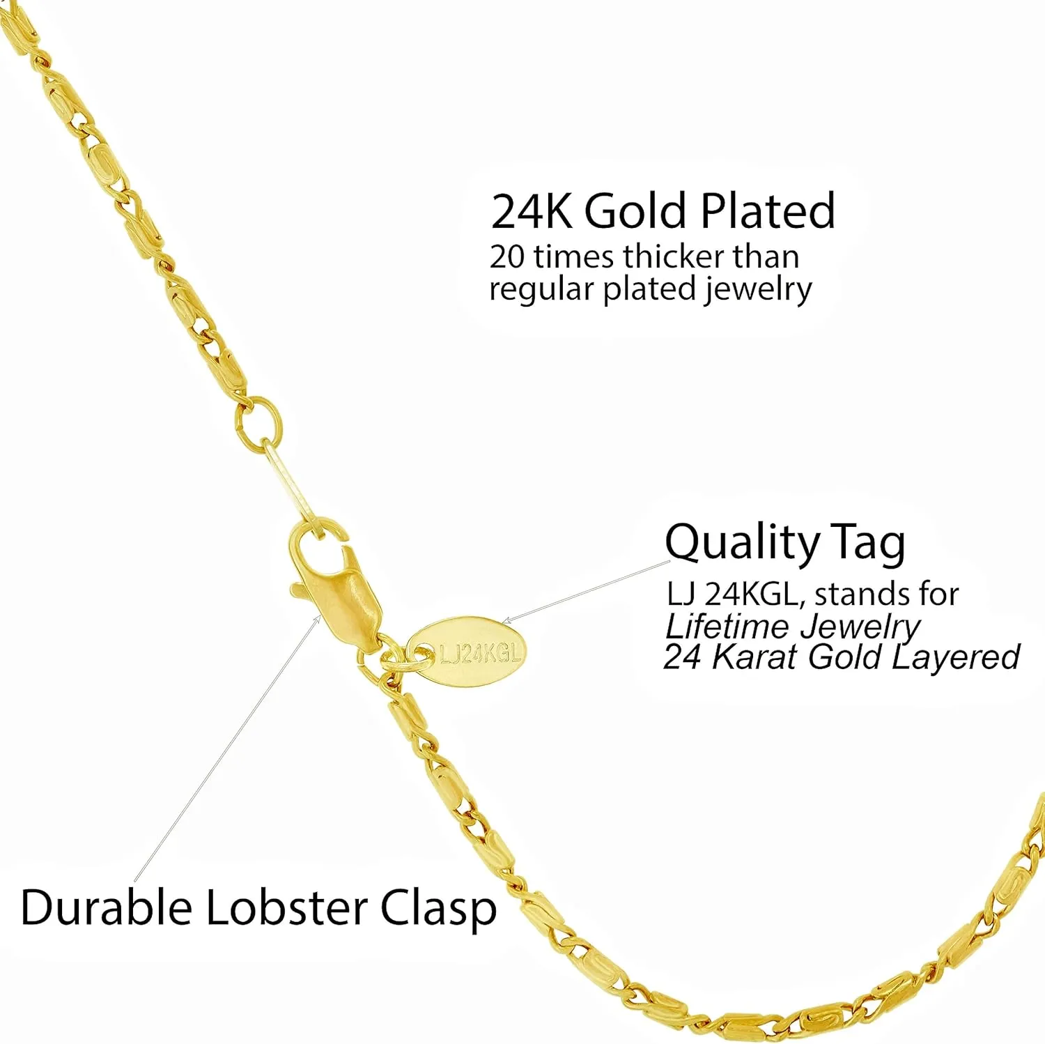 LIFETIME JEWELRY Womens Gold Anklet 2mm Rounded Scroll Ankle Bracelet24k Real Gold Plated