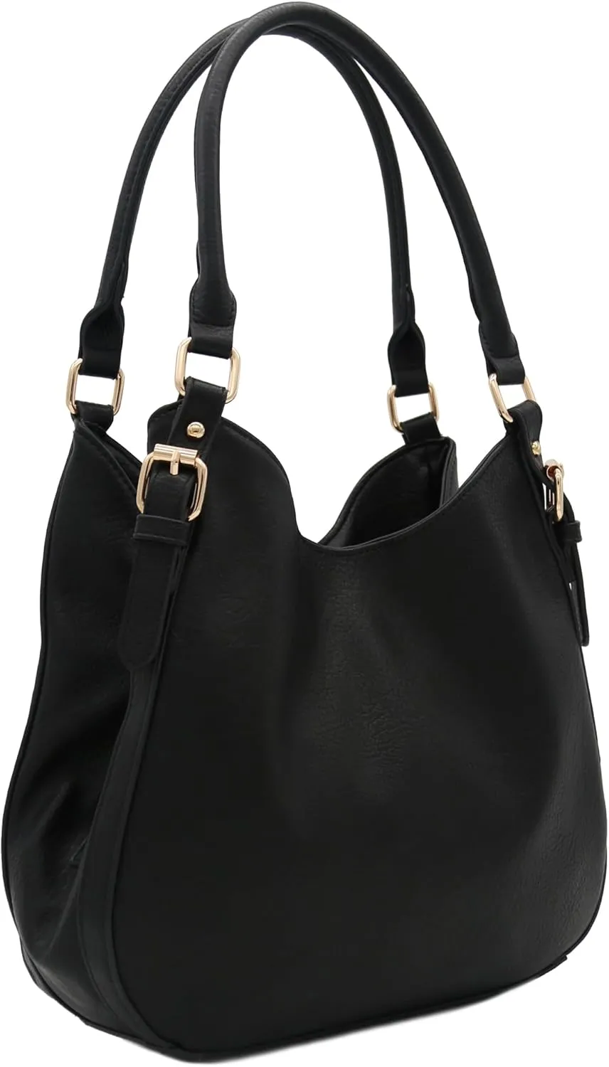Lightweight 3 Compartment Faux Leather Medium Hobo Bag