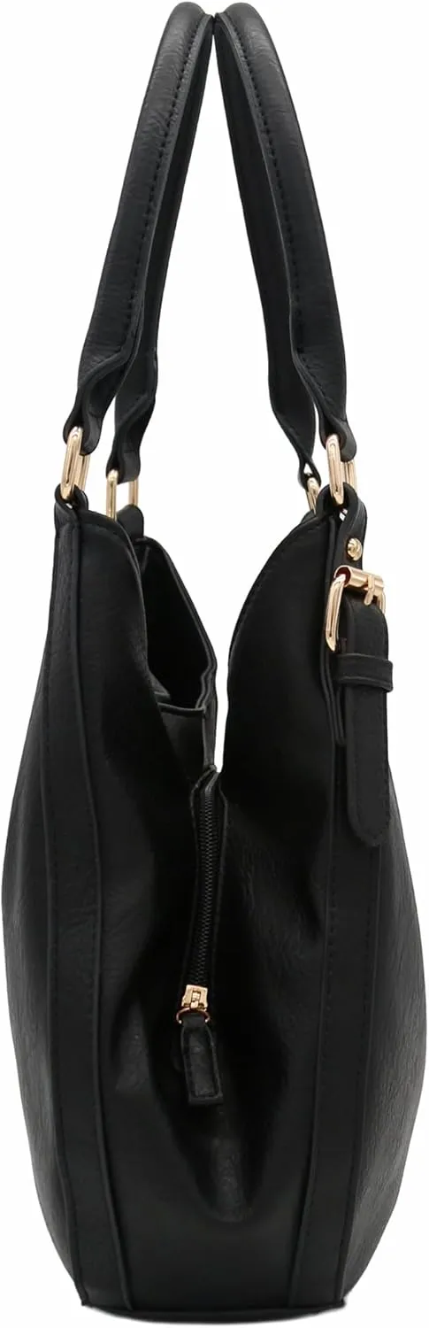 Lightweight 3 Compartment Faux Leather Medium Hobo Bag