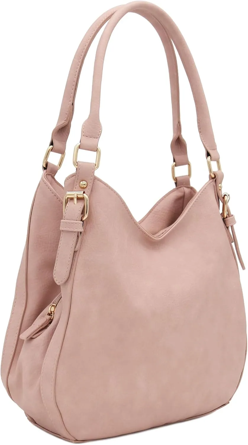 Lightweight 3 Compartment Faux Leather Medium Hobo Bag