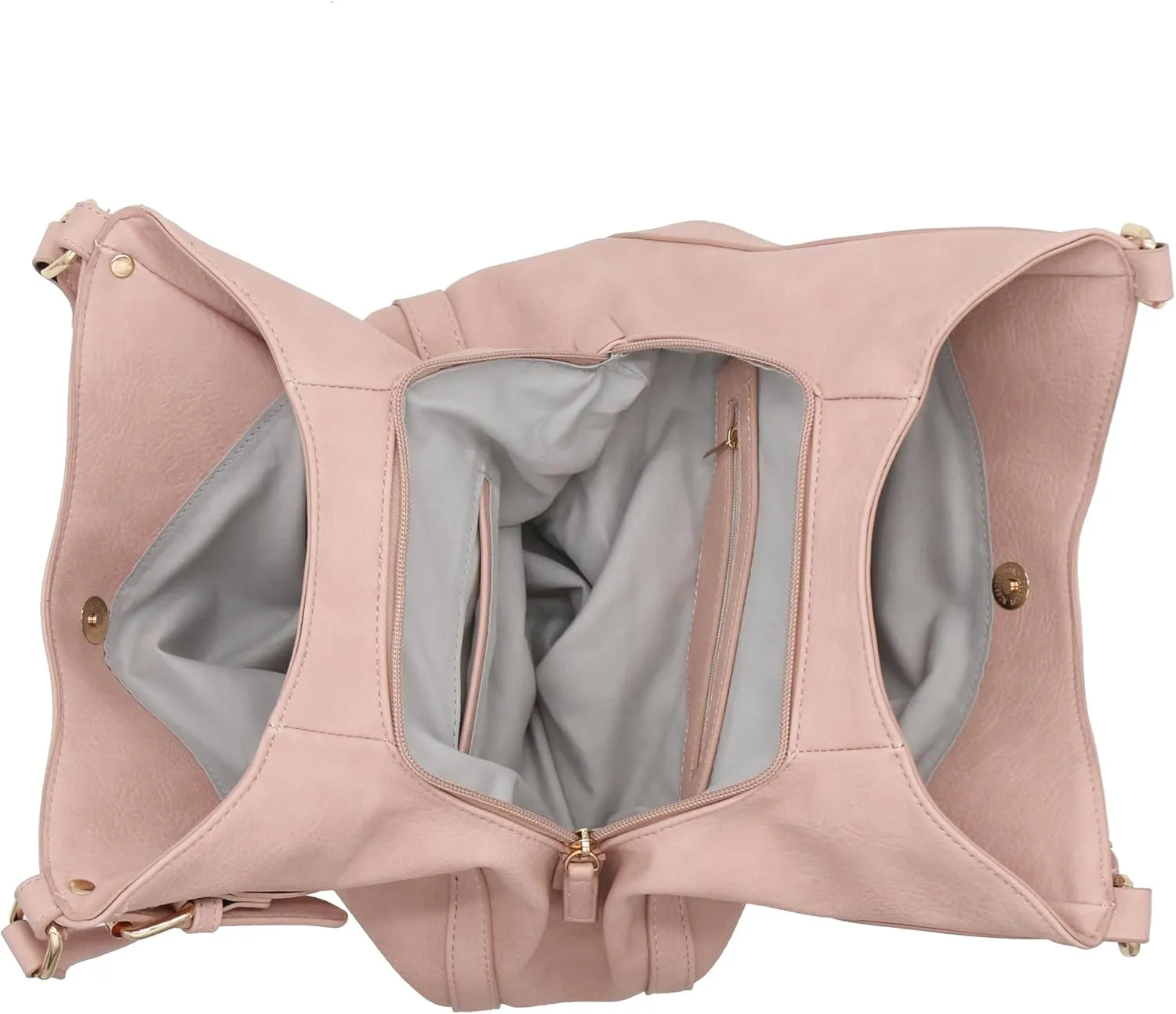 Lightweight 3 Compartment Faux Leather Medium Hobo Bag