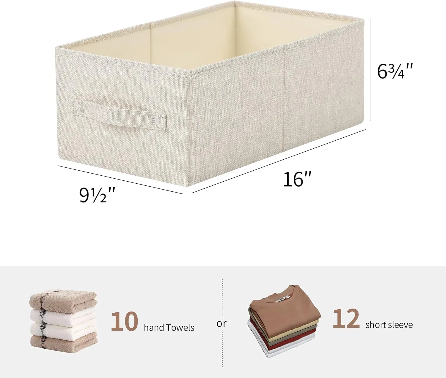 Linen Folding Storage Bins, 3 Pack Large Storage Baskets, Washable, Clothing Storage Bins with Handle, Closet Organizer for Storage Sweater,Sheets (Beige, 16"x9½"x6¾")