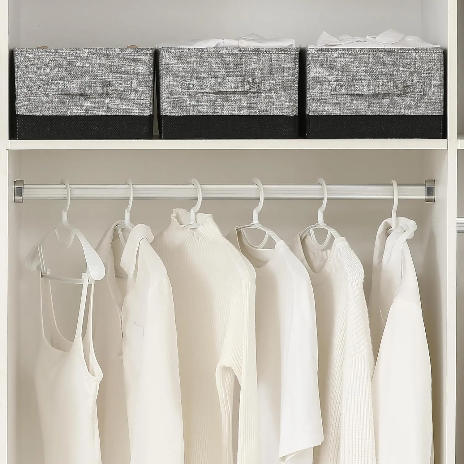 Linen Folding Storage Bins, 3 Pack Large Storage Baskets, Washable, Clothing Storage Bins with Handle, Closet Organizer for Storage Sweater,Sheets (gray black, 16"x9½"x6¾")