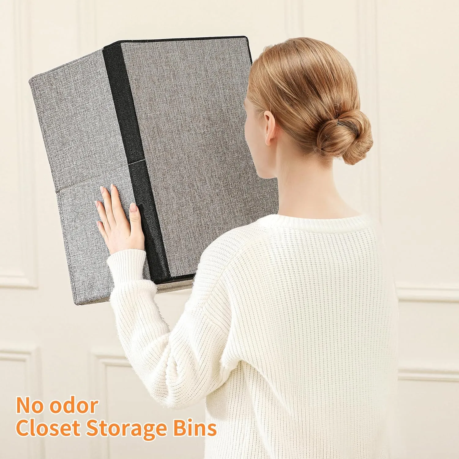 Linen Folding Storage Bins, 3 Pack Large Storage Baskets, Washable, Clothing Storage Bins with Handle, Closet Organizer for Storage Sweater,Sheets (gray black, 16"x9½"x6¾")