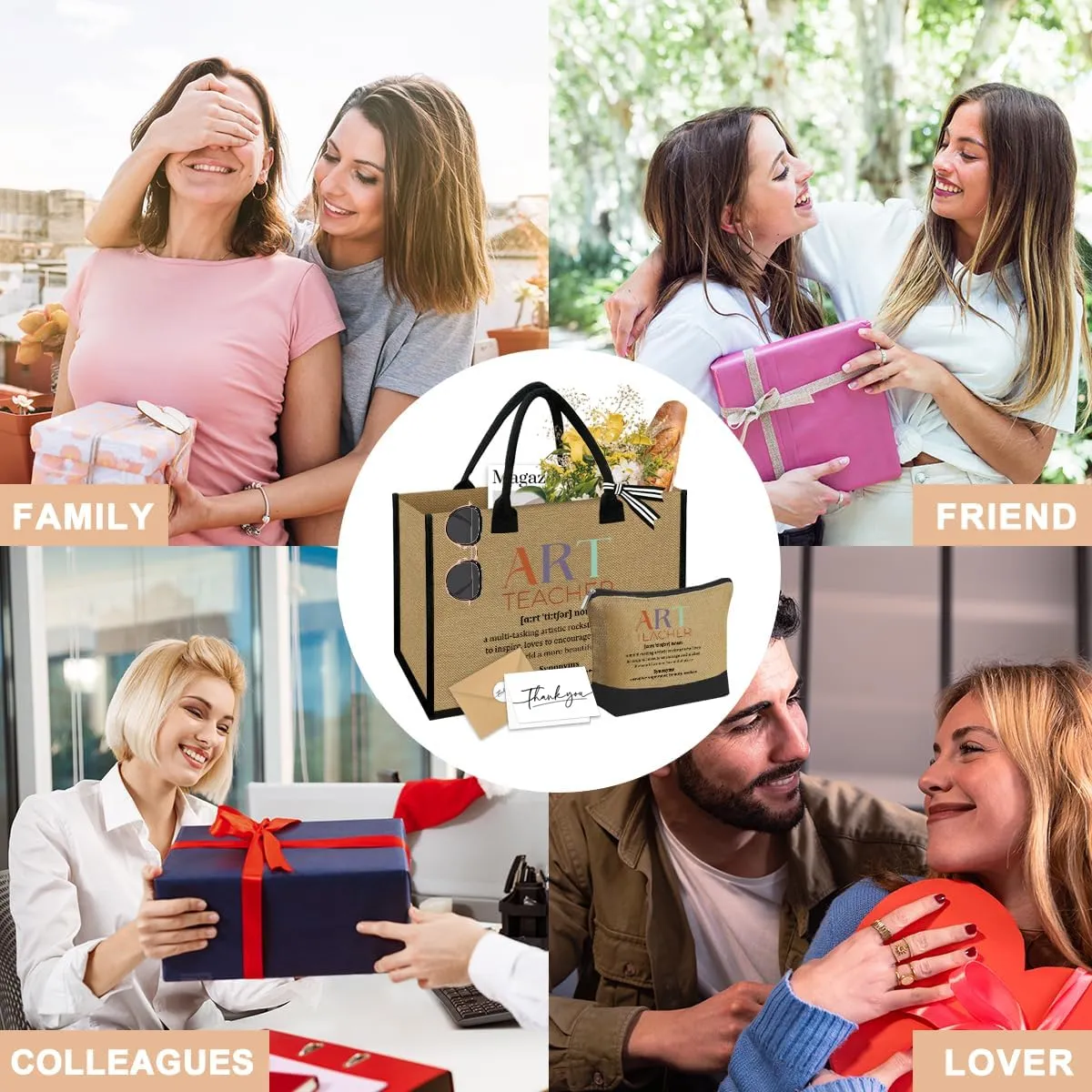 Linen Tote Cosmetic Bag Set Thank You Appreciation Mother's Day Birthday Gifts for Women