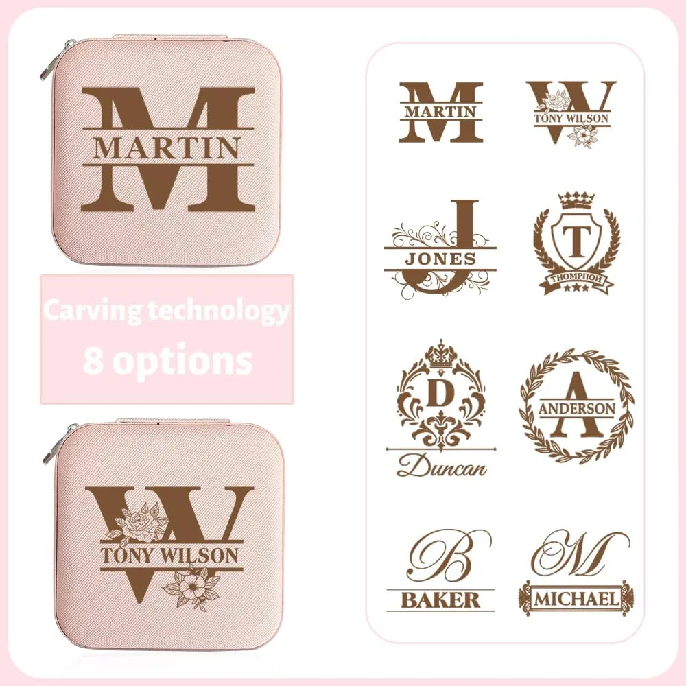 LING Ling's Design Custom Engraved Travel Jewelry Box with Name and Initals for Women - Personalized Small Jewelry Case Organizer for Birthday, Wedding, Christmas, Bridesmaid, and Daughter Gifts.