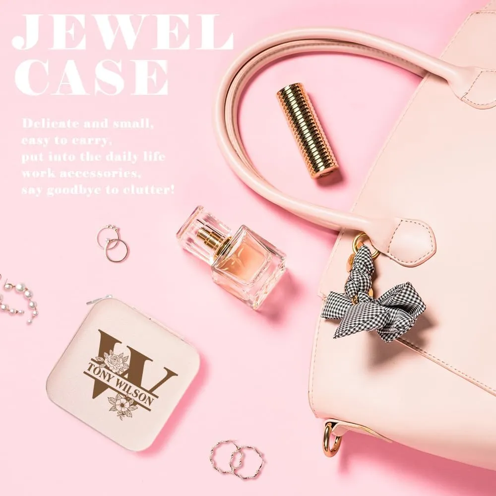 LING Ling's Design Custom Engraved Travel Jewelry Box with Name and Initals for Women - Personalized Small Jewelry Case Organizer for Birthday, Wedding, Christmas, Bridesmaid, and Daughter Gifts.