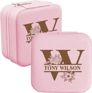 LING Ling's Design Custom Engraved Travel Jewelry Box with Name and Initals for Women - Personalized Small Jewelry Case Organizer for Birthday, Wedding, Christmas, Bridesmaid, and Daughter Gifts.