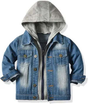 Little Boys Girls Cardigan Hooded Lapel Zipper Pocket Baby Denim Coat Jackets Outerwear