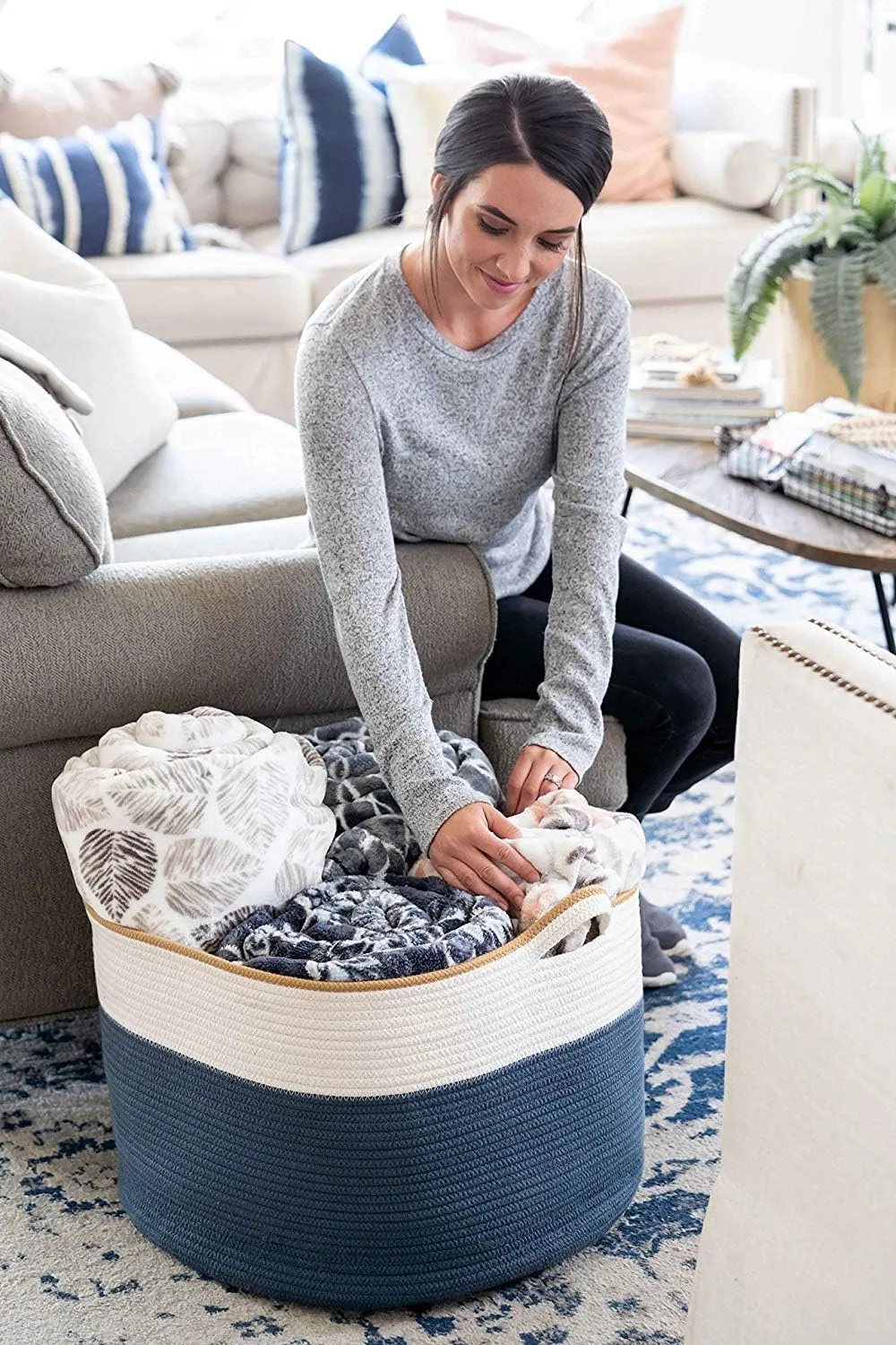 Little Hippo Baskets XXXL Large Cotton Rope Basket 22"x22"x14" Storage Woven Blanket Organizer for Living Room Organizing, Baby Gift, Kids Toy Storage