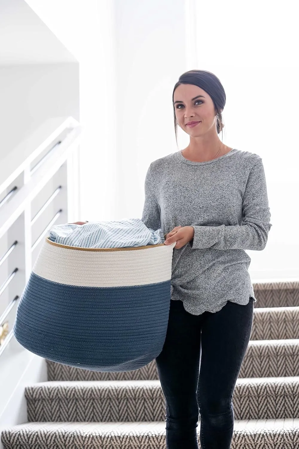 Little Hippo Baskets XXXL Large Cotton Rope Basket 22"x22"x14" Storage Woven Blanket Organizer for Living Room Organizing, Baby Gift, Kids Toy Storage
