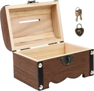 Lockbox Treasure Chest Girls Toys Wooden Piggy Bank, Money Bank Box Vintage Treasure Storage Box Piggy Bank Saving Box Case with Small Lock for Home Shoe Organizer Chest Coins