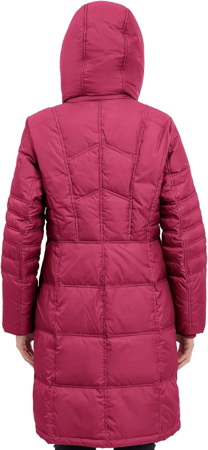 LONDON FOG Women's Chevron Coat with Faux Fur Trimmed Hood