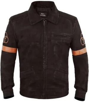 LP-FACON Mens Biker Brando Motorcycle Biker Black Leather/Faux Outerwear