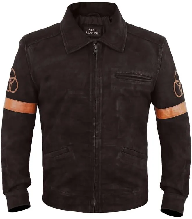 LP-FACON Mens Biker Brando Motorcycle Biker Black Leather/Faux Outerwear