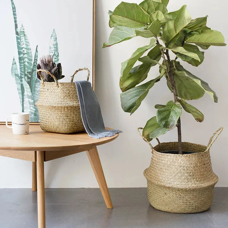 LuanQI Wicker Storage Basket  Flower Baskets Potted Plant Laundry Storage Decorative Basket Rattan Flower Pot Garden Planters