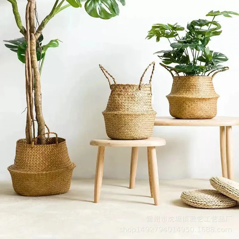 LuanQI Wicker Storage Basket  Flower Baskets Potted Plant Laundry Storage Decorative Basket Rattan Flower Pot Garden Planters