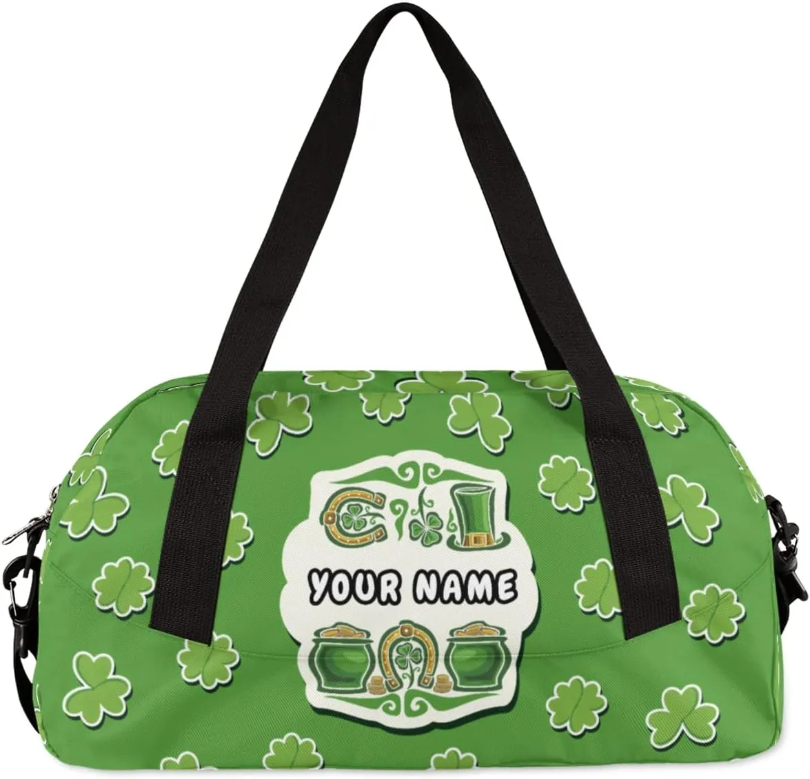 Lucky Clover Shamrock Kids Duffel Bag for Girls Boys Teens, Custom Name Dance Bag Overnight Small Duffel Bag Carry On Weekend Sports Gym Travel Bag for School Practice Gymnastics Ballet