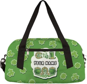 Lucky Clover Shamrock Kids Duffel Bag for Girls Boys Teens, Custom Name Dance Bag Overnight Small Duffel Bag Carry On Weekend Sports Gym Travel Bag for School Practice Gymnastics Ballet