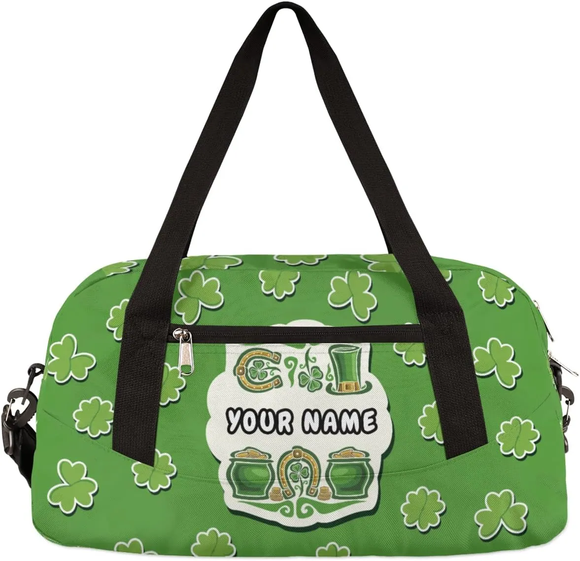 Lucky Clover Shamrock Kids Duffel Bag for Girls Boys Teens, Custom Name Dance Bag Overnight Small Duffel Bag Carry On Weekend Sports Gym Travel Bag for School Practice Gymnastics Ballet