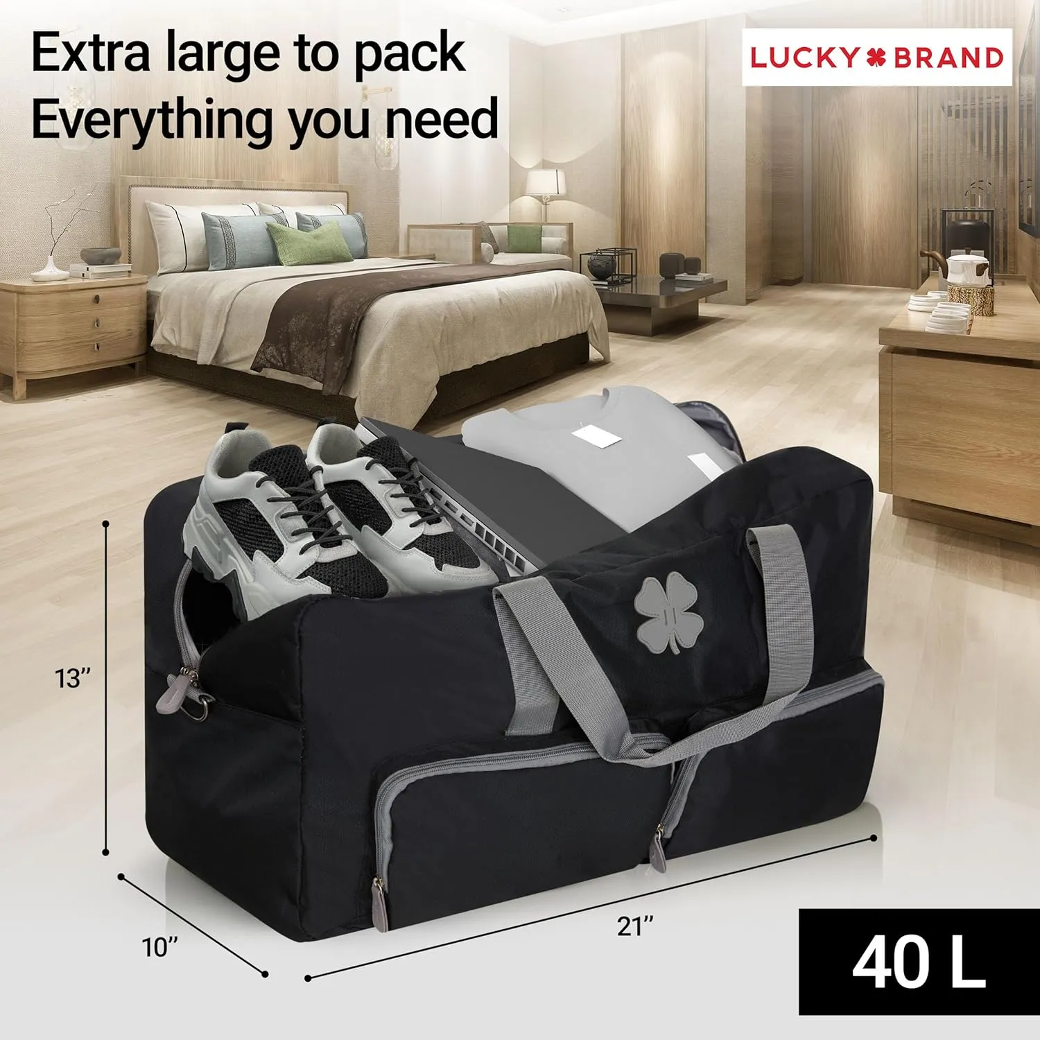Lucky Travel Duffel Bags 40L, Gym Bag, Travel Bag & Large Duffle Bag for Men, Foldable Overnight Weekender Bags for Women & Men with Adjustable Shoulder Strap