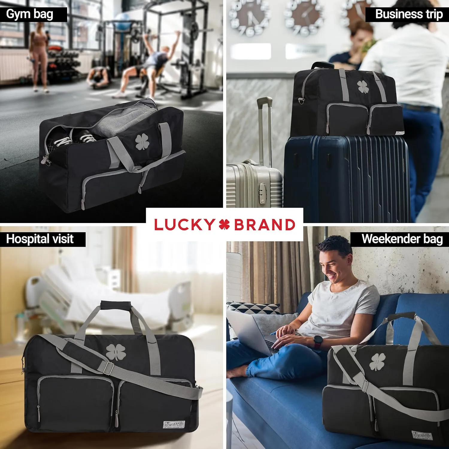 Lucky Travel Duffel Bags 40L, Gym Bag, Travel Bag & Large Duffle Bag for Men, Foldable Overnight Weekender Bags for Women & Men with Adjustable Shoulder Strap