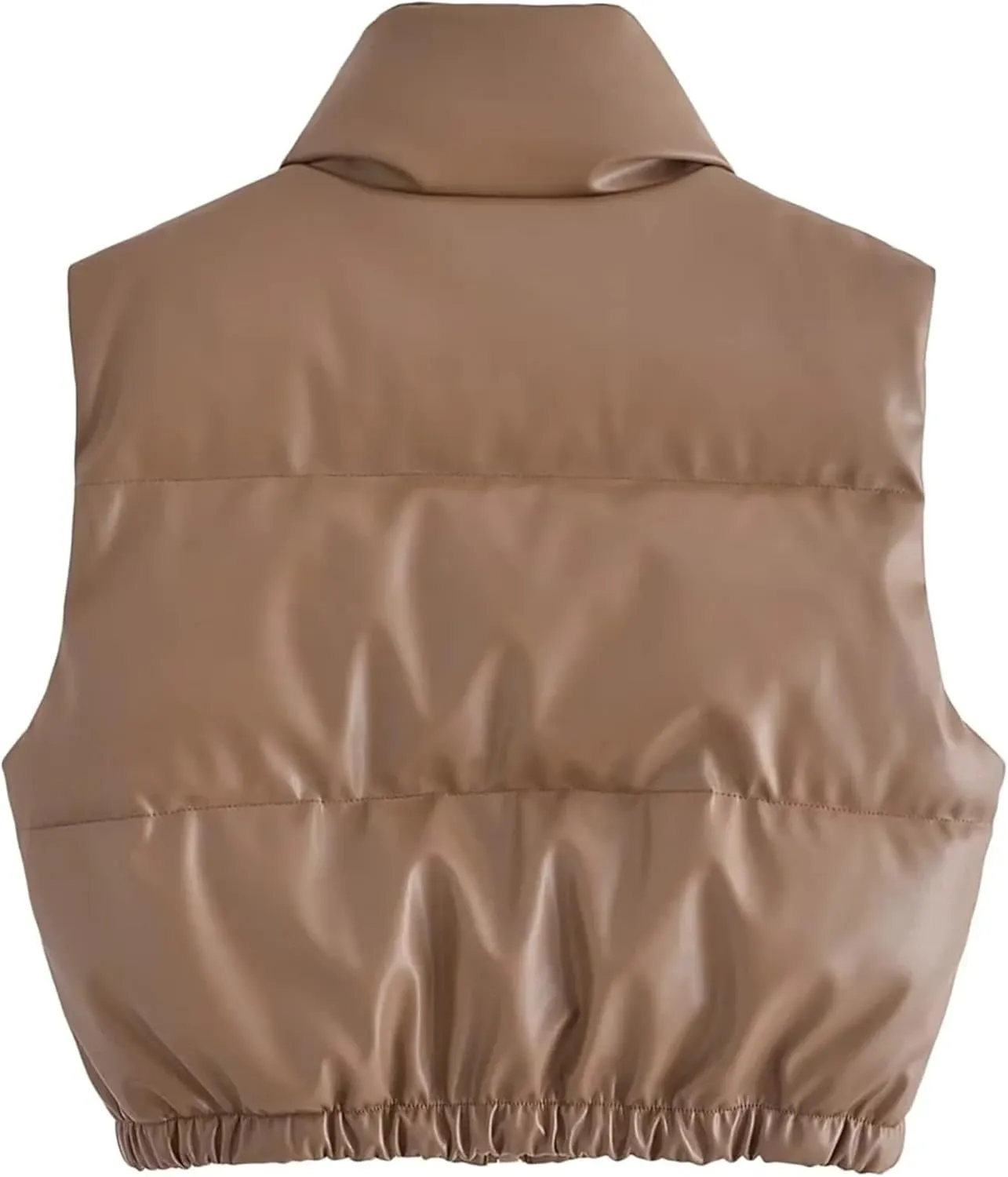 Lumister Womens Faux Leather Puffer Vest PU Leather Padded Cropped Vest Sleeveless Stand Collar Gilet Puffy Crop Jacket Coat