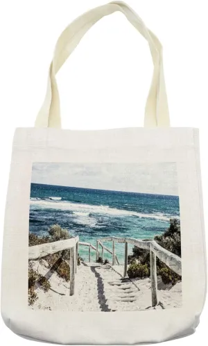 Lunarable Australia Tote Bag, Scenic Photo of Rottnest Island Beach Heavenly Shoreline Sandy Footpath, Cloth Linen Reusable Bag for Shopping Books Beach and More, 16.5" X 14", Cream