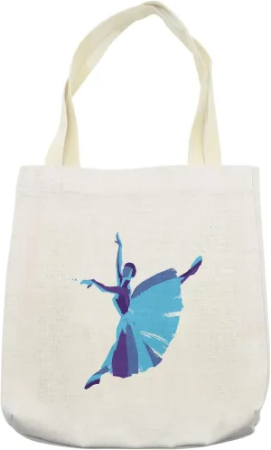 Lunarable Ballerina Tote Bag, Silhouette of Classic Ballet Dance Pose, Cloth Linen Reusable Bag for Shopping Books Beach and More, 16.5" X 14", Cream