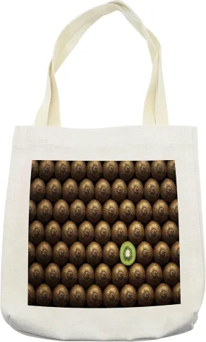 Lunarable Fruits Tote Bag, Slice Cut Amongst Many Whole Kiwi Contrast Arrangement Crowd Individuality, Cloth Linen Reusable Bag for Shopping Books Beach and More, 16.5" X 14", Cream