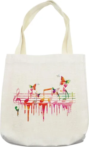 Lunarable Music Tote Bag, Colorful Artwork Music Notes Clef Signs Composer Orchestra with Classical Design, Cloth Linen Reusable Bag for Shopping Books Beach and More, 16.5" X 14", Cream