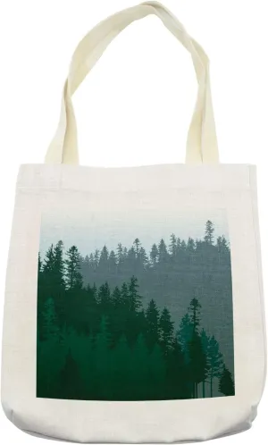 Lunarable Pine Tree Tote Bag, Abstraction of a Coniferous Forest Evergreen Trees Outdoors Theme, Cloth Linen Reusable Bag for Shopping Books Beach and More, 16.5" X 14", Cream