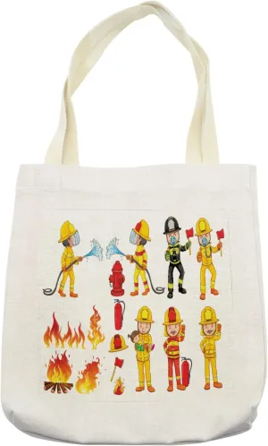 Lunarable Service Tote Bag, Colorful Hoses and Hydrant Public Servants Saving People Illustration, Cloth Linen Reusable Bag for Shopping Books Beach and More, 16.5" X 14", Multicolor