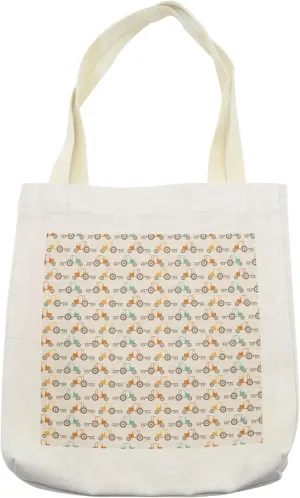 Lunarable Tractor Tote Bag, Minimalistic Style Agricultural Design in Pastel Shades with Tractors and Plows, Cloth Linen Reusable Bag for Shopping Books Beach and More, 16.5" X 14", Cream