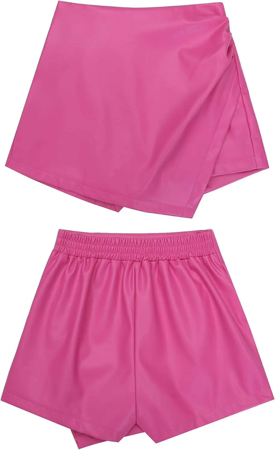 luvamia Shorts for Women Faux Leather Skorts High Waisted PU Leather Shorts Elastic Waist Ruched Wrap Skorts Skirts