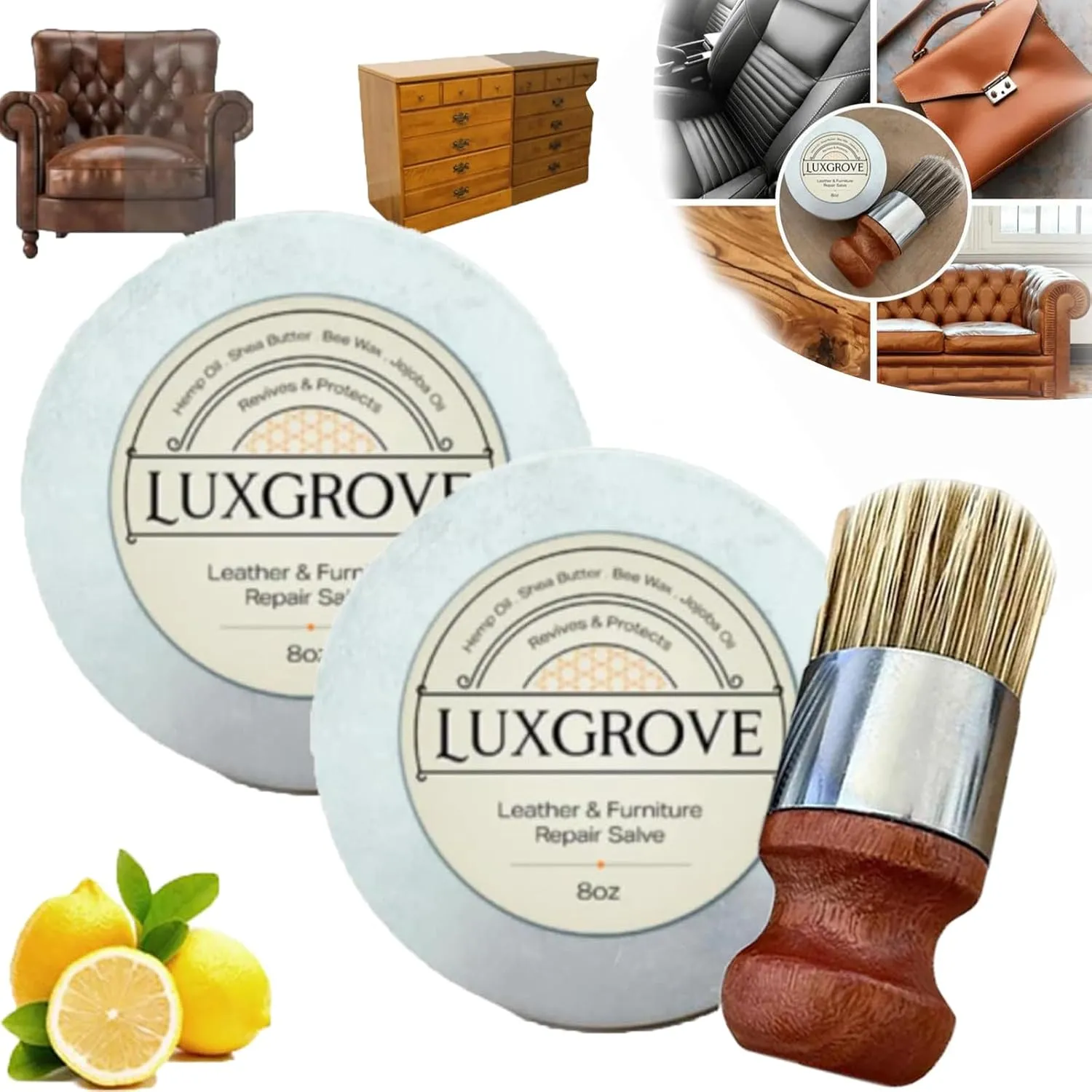 Luxgrove Leather Salve, Luxgrove, Lux Grove Leather Repair, Luxgrove Leather Salve& Brush Set, Household Furniture Salve for Leather,Leather Repair Cream for Sofa,Car Seats (2pcs)