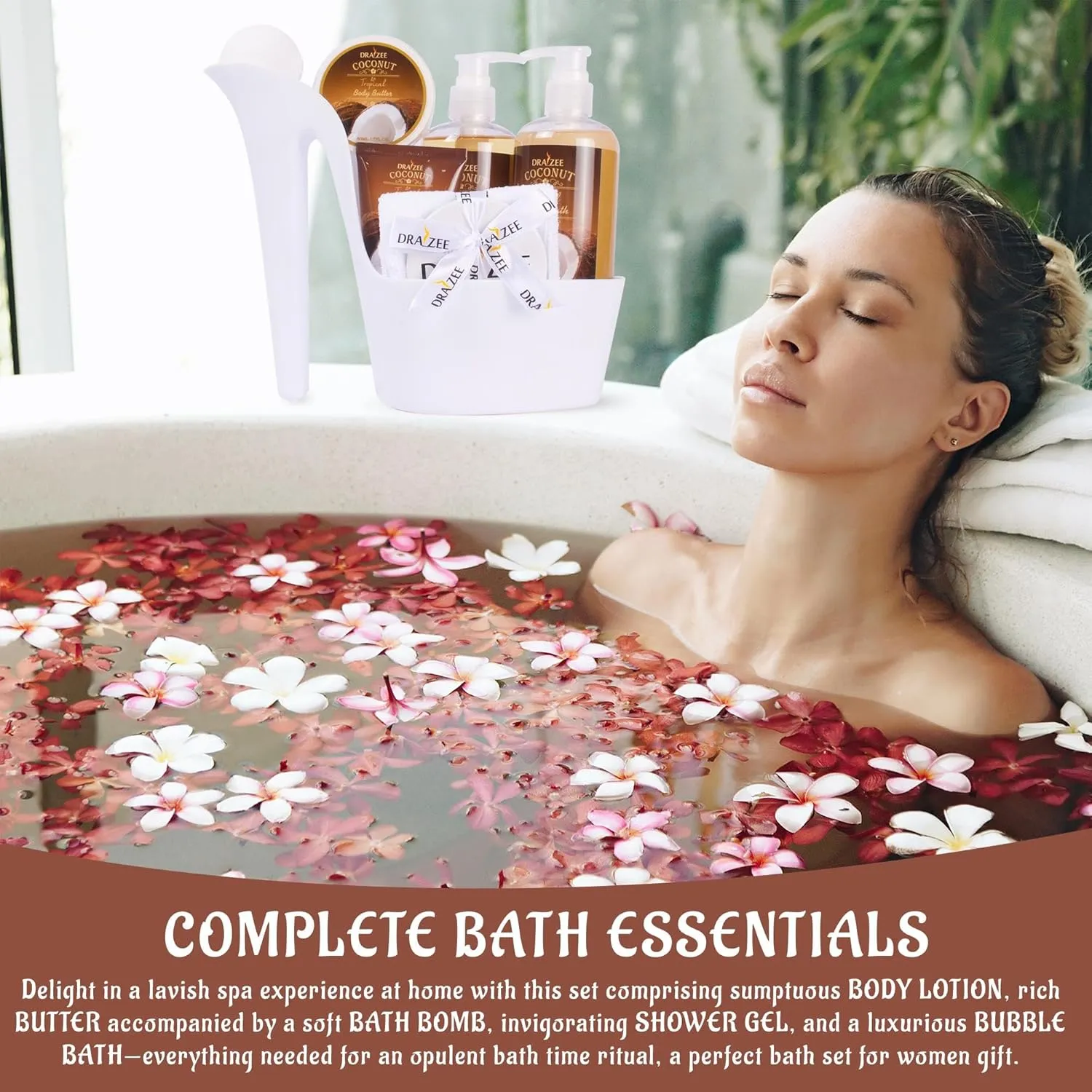 Luxury Spa Gifts for Women – 8 Pc Coconut Scented Bath and Body Set with Bubble Bath, Lotion & More – Luxury Self Care Kit for Wife, Mom, Best Friend, Girlfriend, Anniversary Gift by Draizee