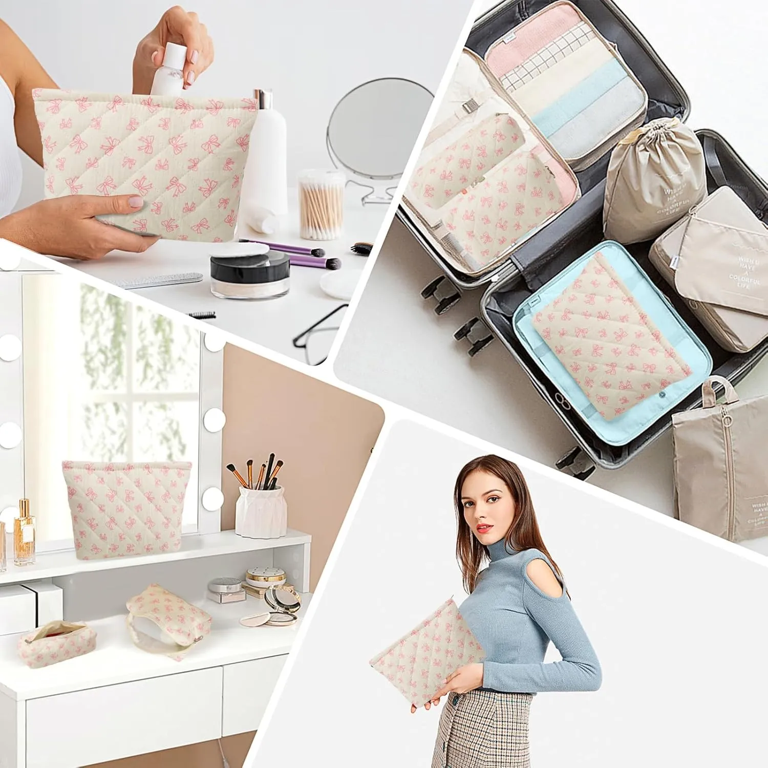 LYDZTION Makeup Bag Cosmetic Bag for Women,1Pcs Large Capacity Makeup Bags and 1Pcs Pencil Case Makeup Brushes Storage Bag Travel Toiletry Bag Organizer