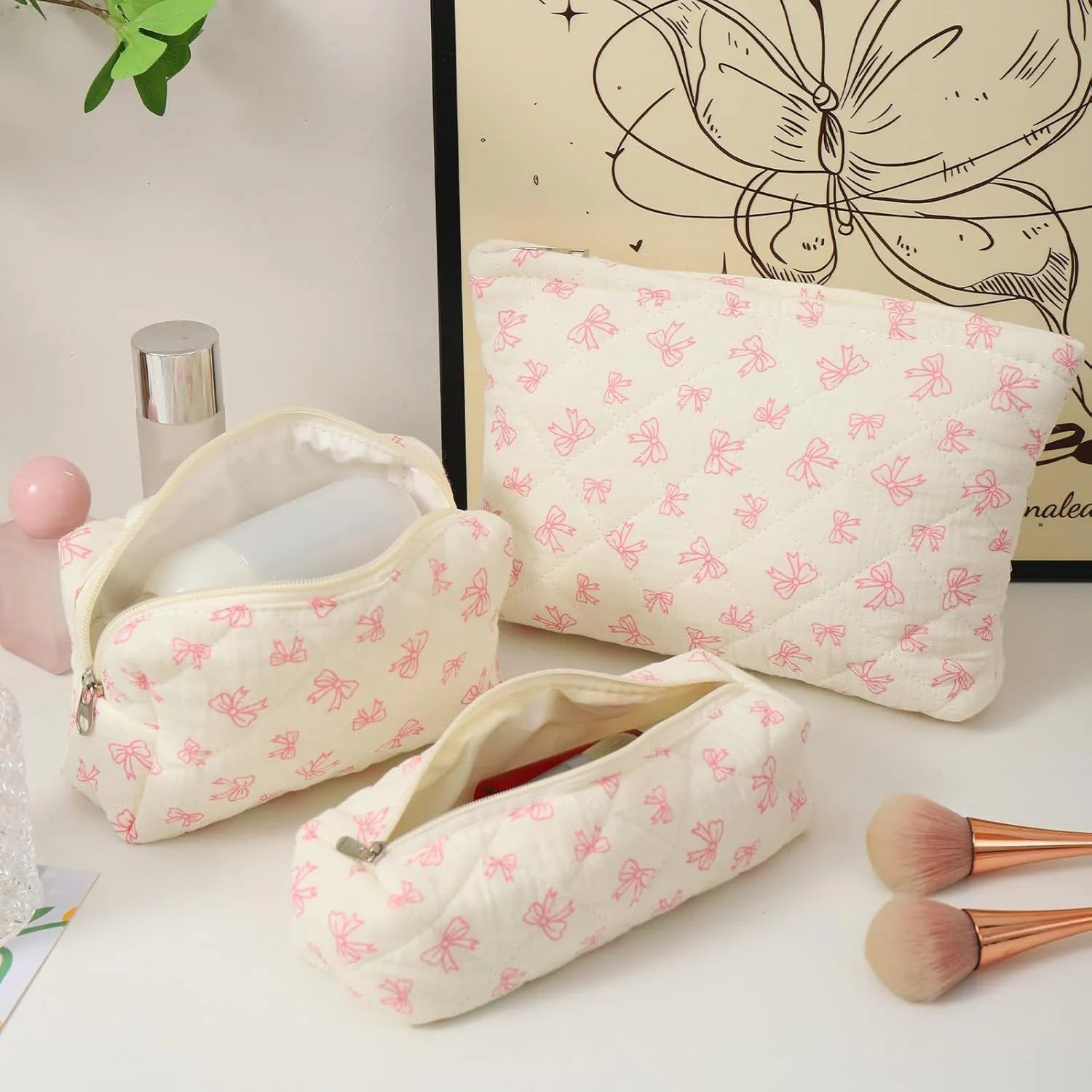 LYDZTION Makeup Bag Cosmetic Bag for Women,1Pcs Large Capacity Makeup Bags and 1Pcs Pencil Case Makeup Brushes Storage Bag Travel Toiletry Bag Organizer