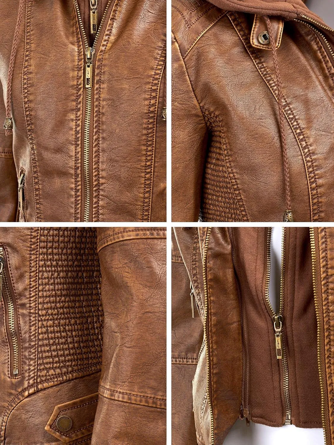 Made By Johnny Faux Leather Jacket Women Motorcycle Coat for Biker with Removable Hood
