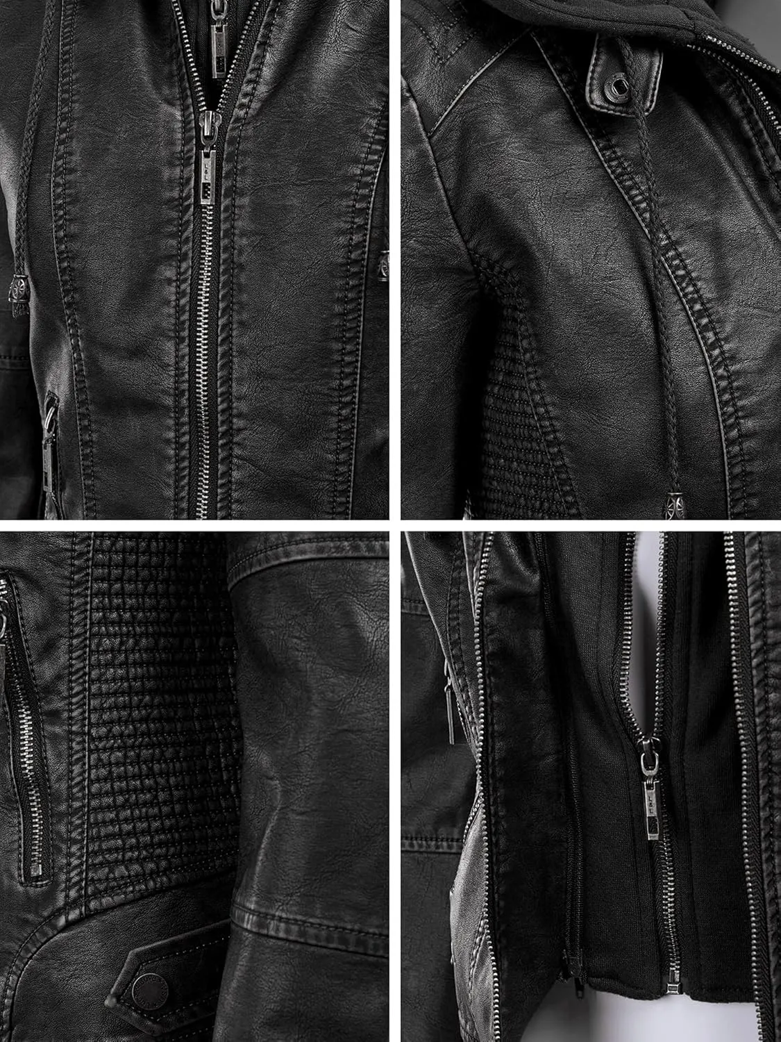 Made By Johnny Faux Leather Jacket Women Motorcycle Coat for Biker with Removable Hood