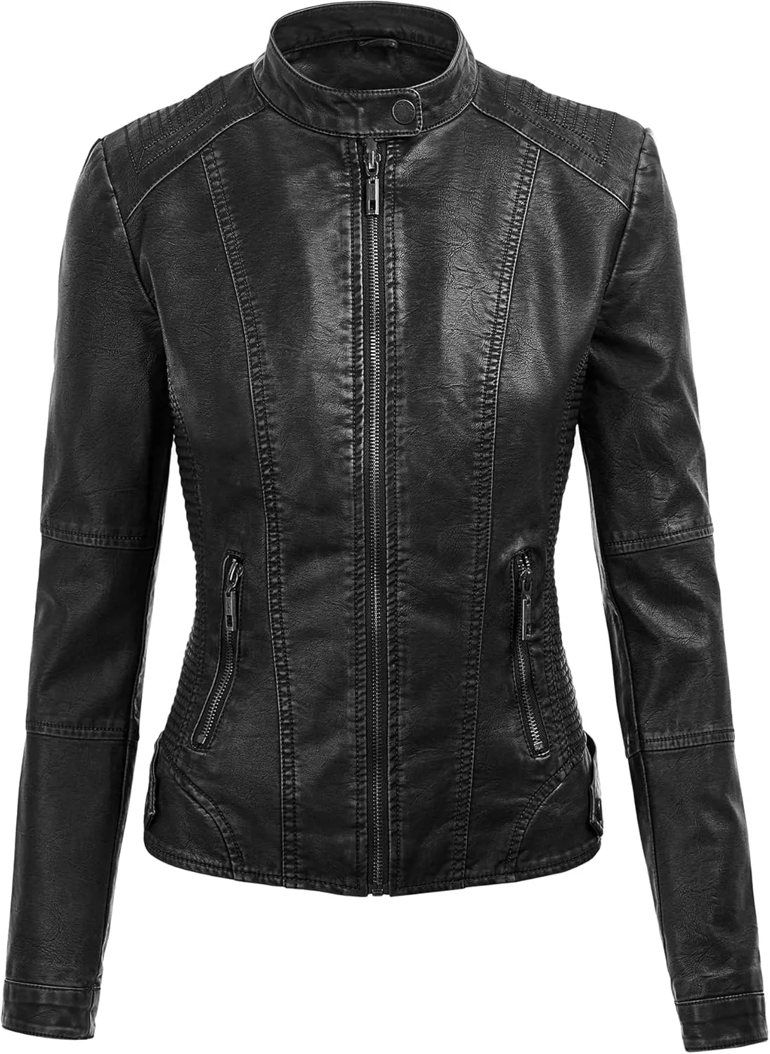 Made By Johnny Faux Leather Jacket Women Motorcycle Coat for Biker with Removable Hood