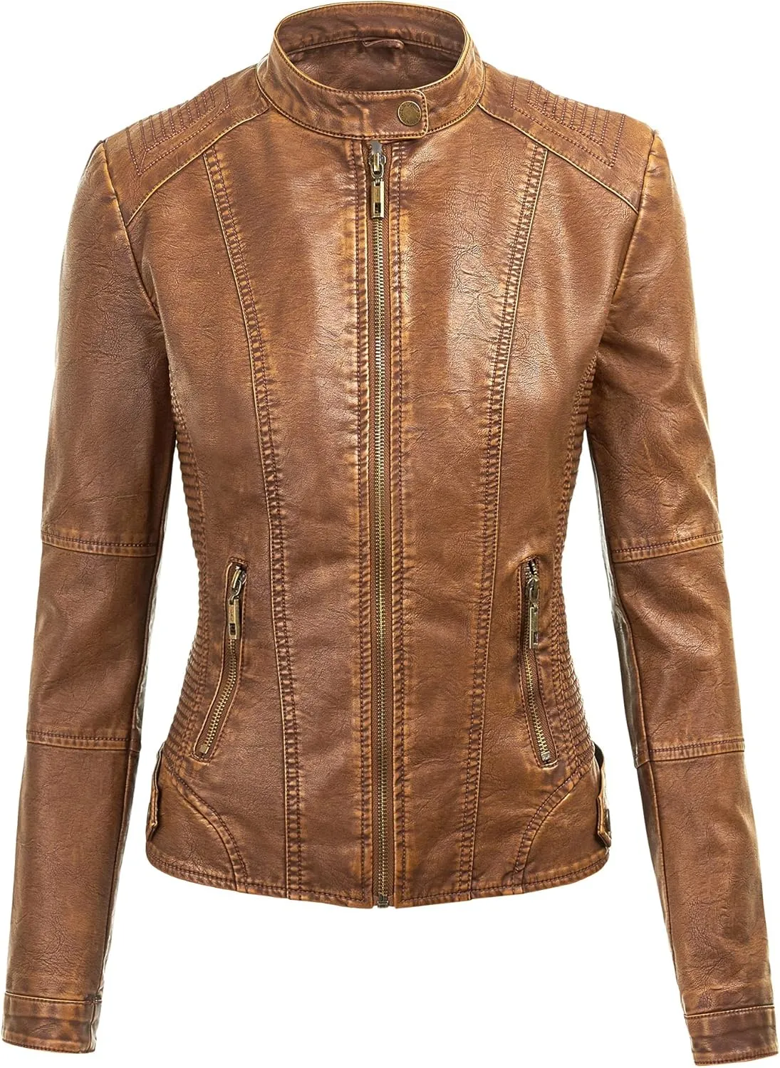 Made By Johnny Faux Leather Jacket Women Motorcycle Coat for Biker with Removable Hood