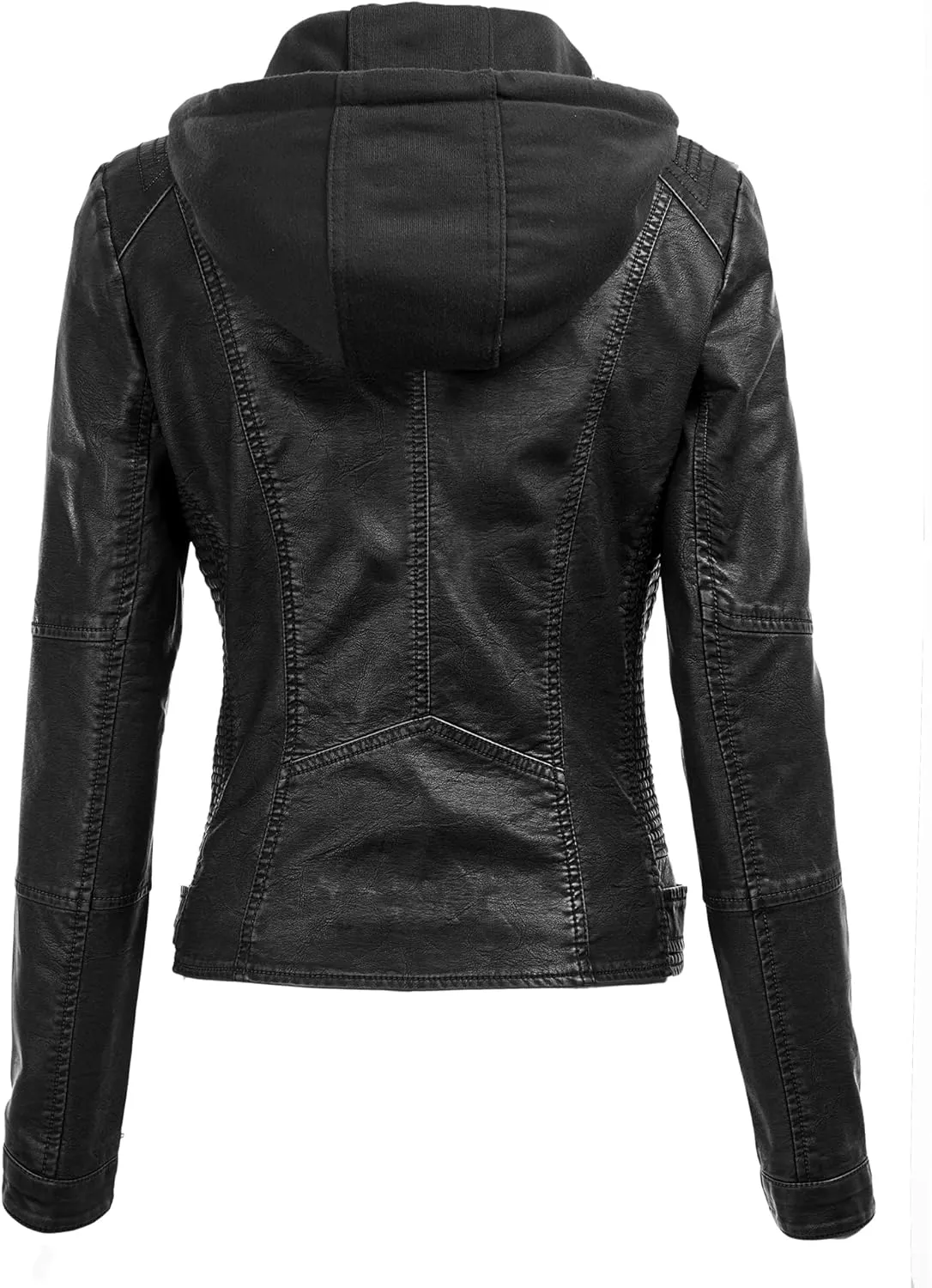 Made By Johnny Faux Leather Jacket Women Motorcycle Coat for Biker with Removable Hood