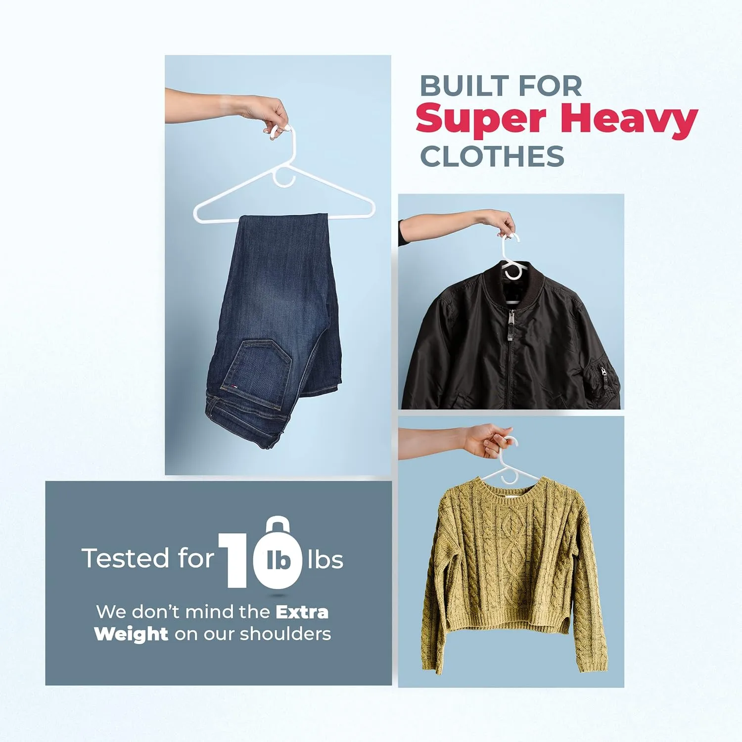 Made in USA Super Heavy Duty Plastic Clothes Hangers, Bulk Packs Available: 20, 30, 50, 100, Strong Plastic Hangers for Closet and Clothing (12pk White)