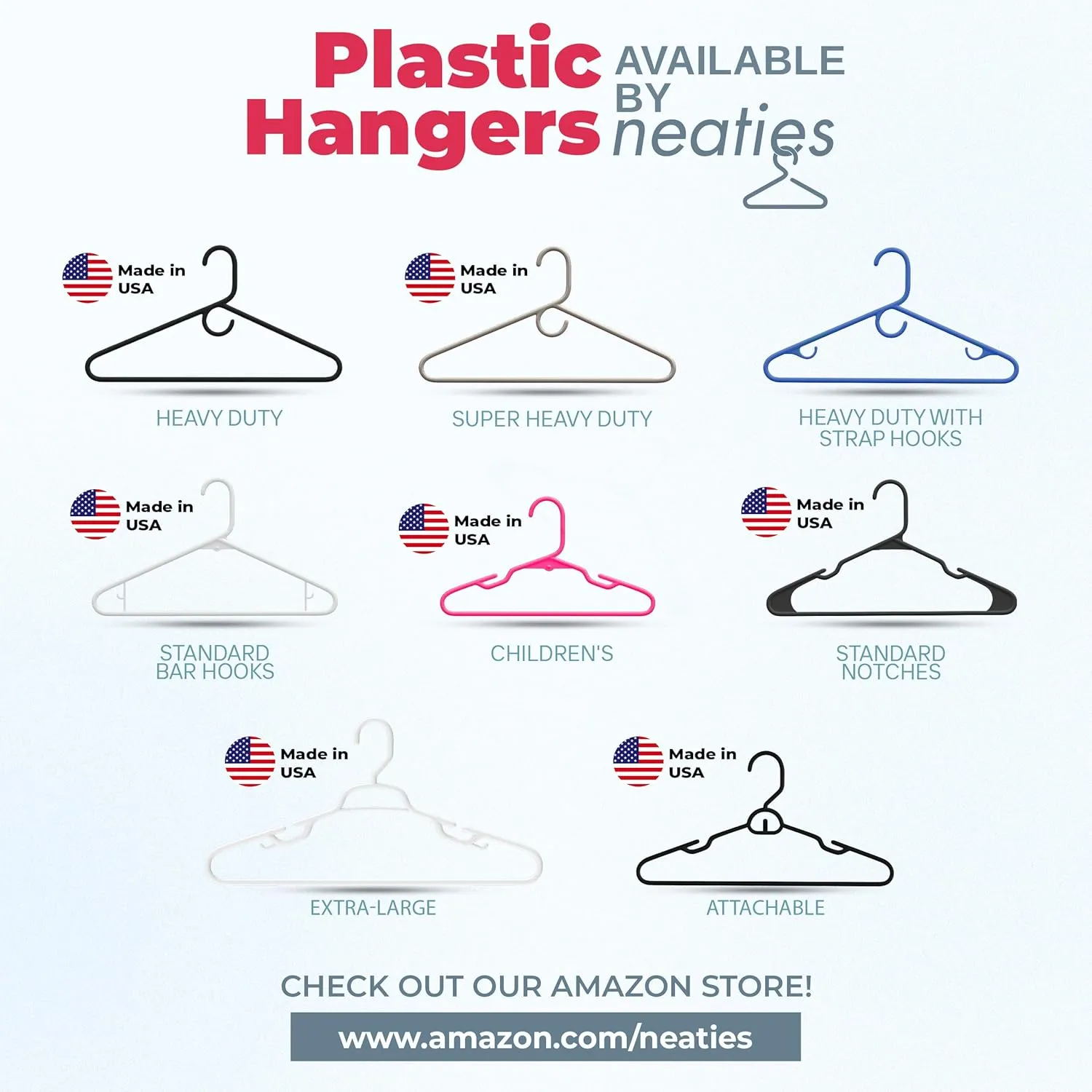 Made in USA Super Heavy Duty Plastic Clothes Hangers, Bulk Packs Available: 20, 30, 50, 100, Strong Plastic Hangers for Closet and Clothing (12pk White)