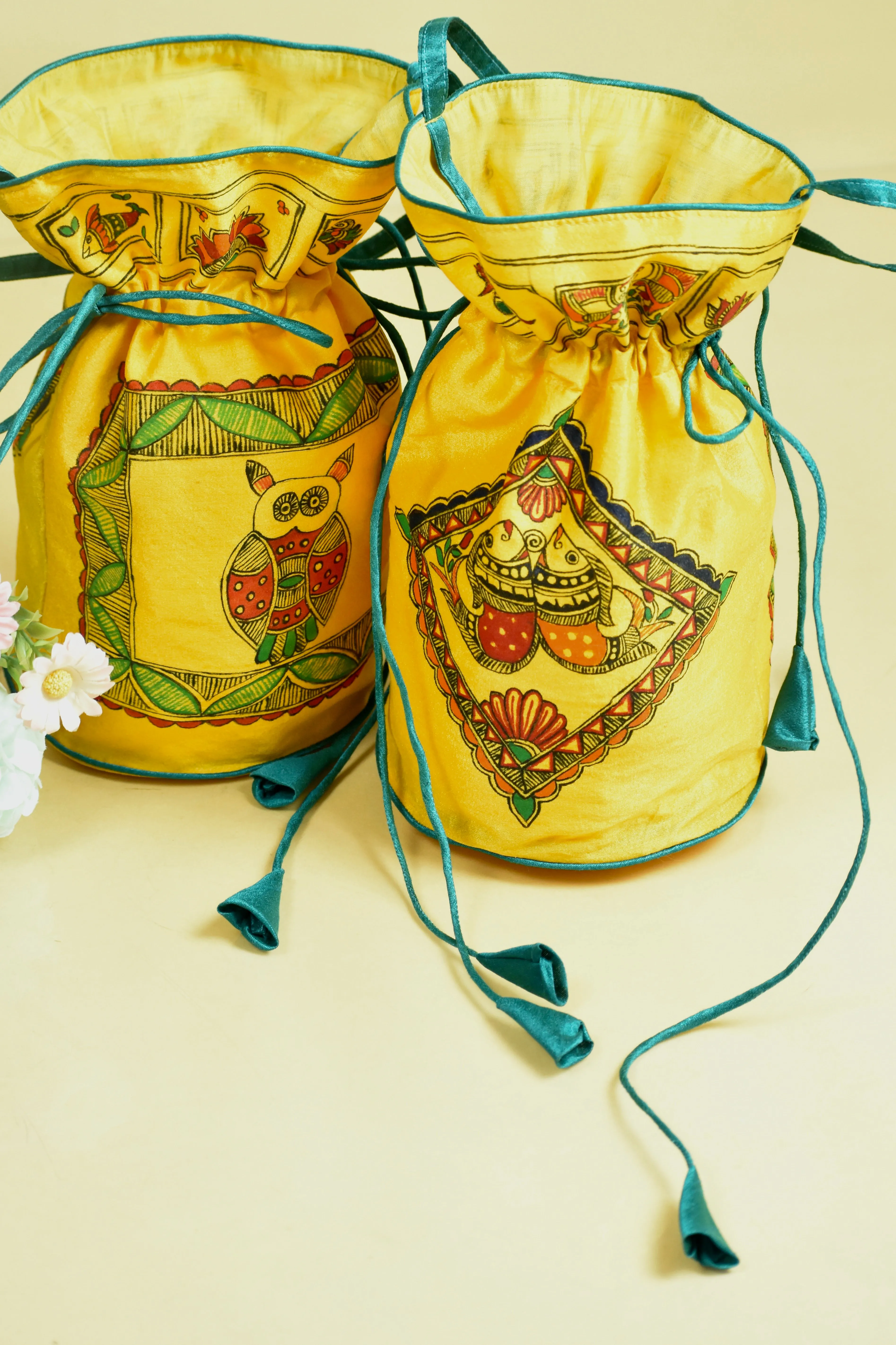 Madhubani Handpainted Silk Potli 10