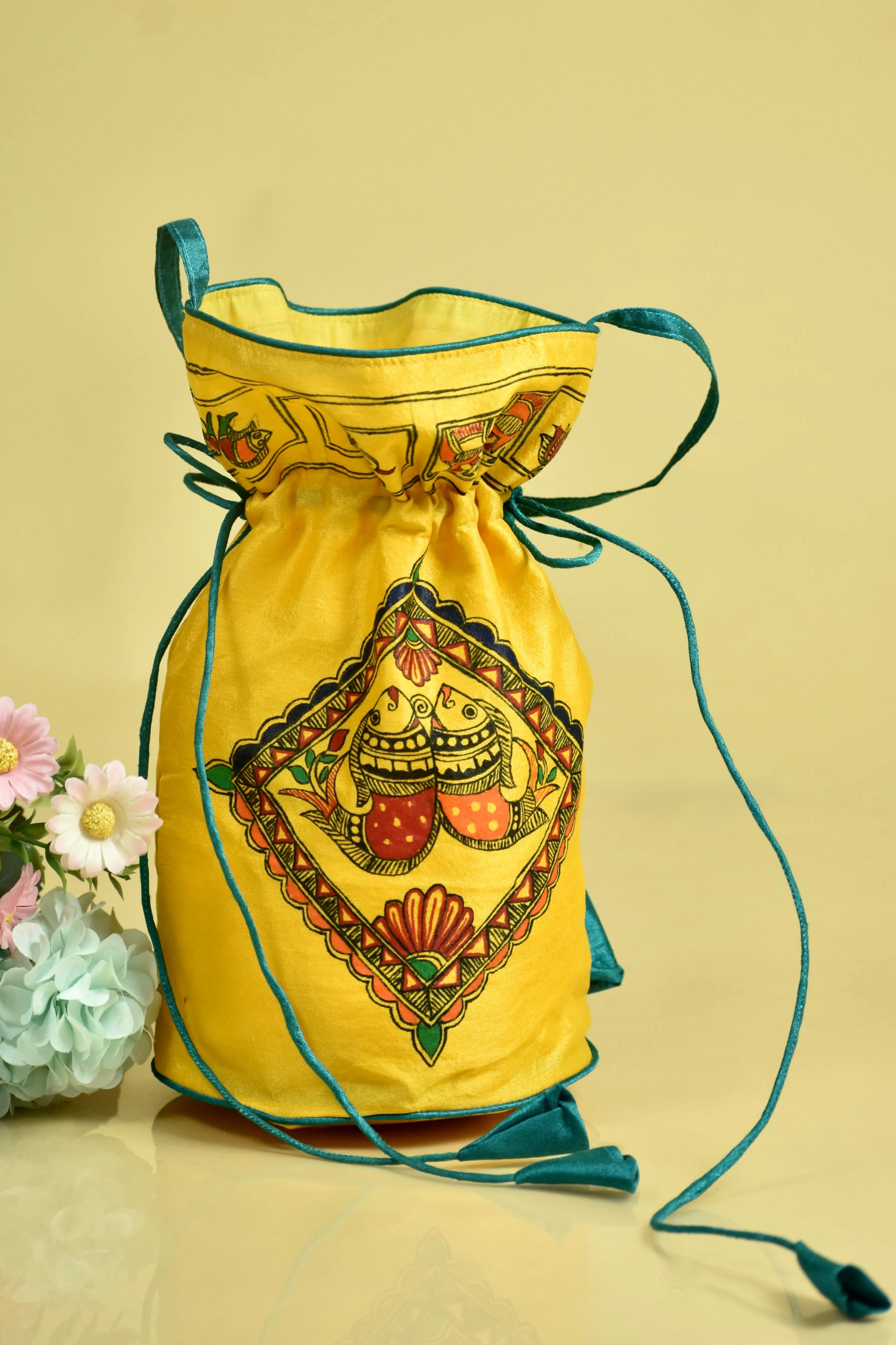 Madhubani Handpainted Silk Potli 10